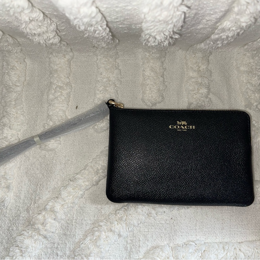 NWT Coach Black Leather Wristlet